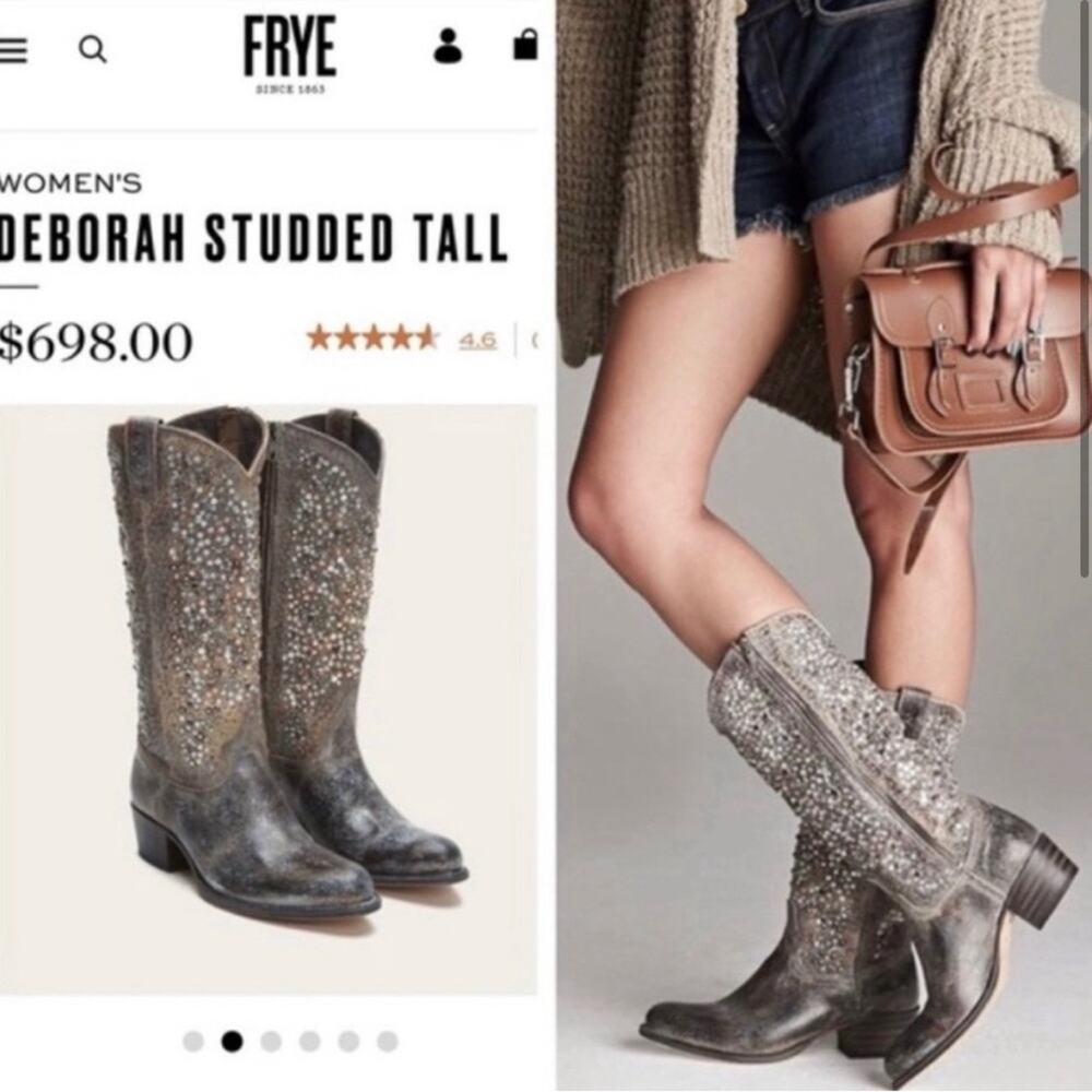Frye Vintage Deborah Studded Tall Western Leather Boots Size 8
